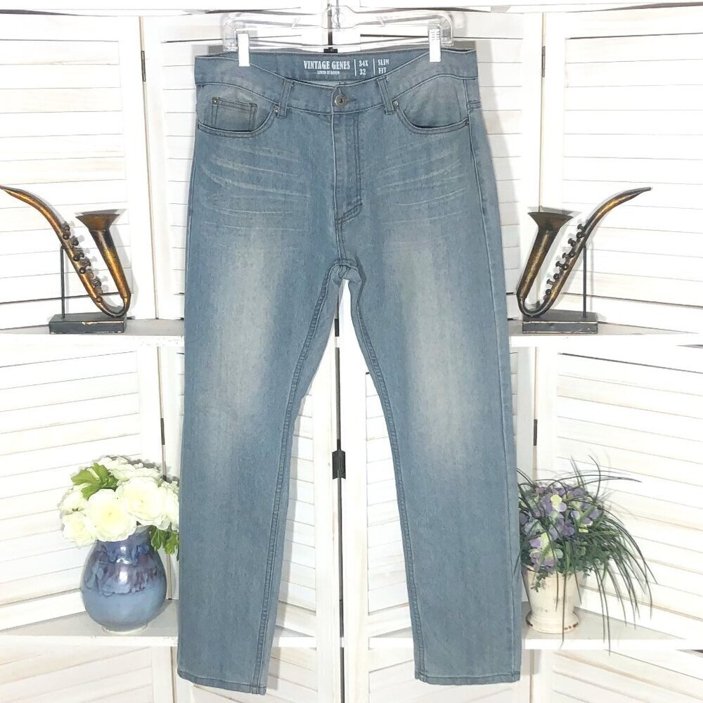 Vintage Genes Slim Fit straight legs Light Blue Jeans cotton grunge casual 34x32